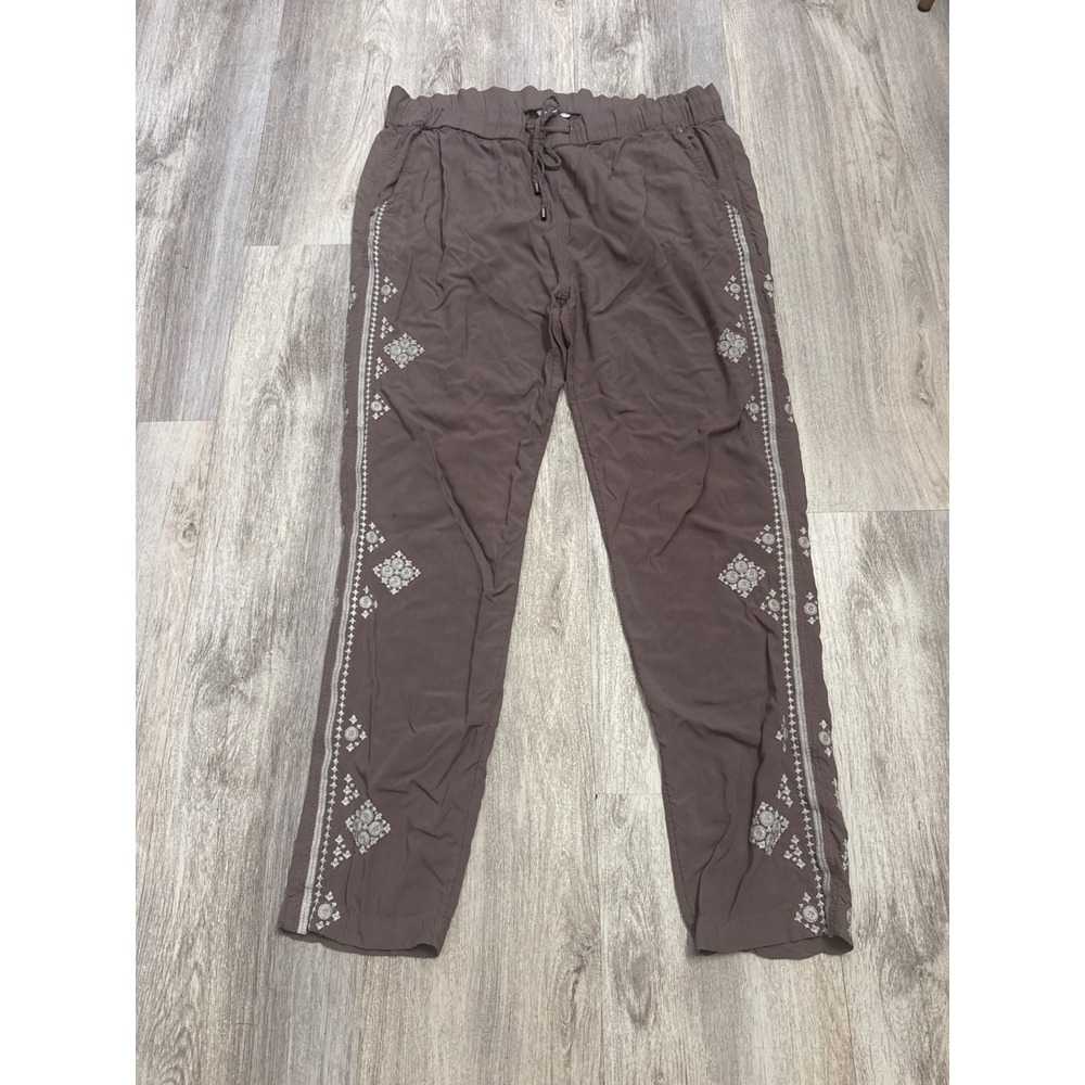 Sundance Tone it Up Embroidered Viscose Pants Mauve Brown Women Large Boho